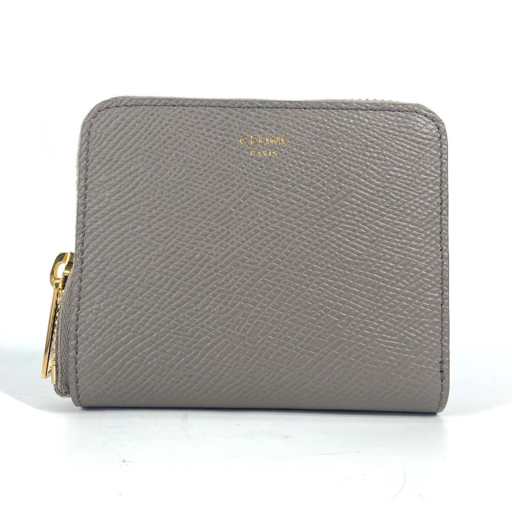 CELINE Folded wallet 10L203BEL.10BL leather gray Compact wallet Small Zip Wallet Essential Women Used Authentic