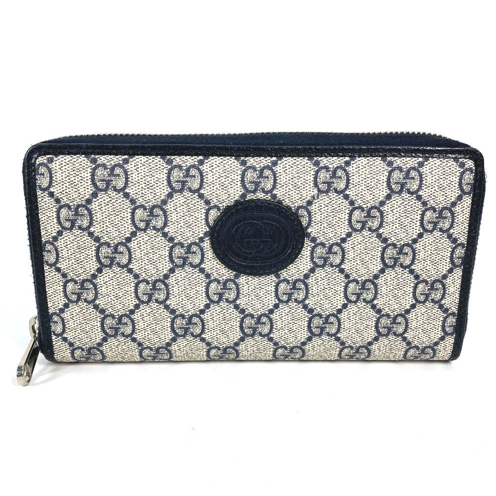 GUCCI Long Wallet Purse 673003 PVC leather Navy Guccisima Interlocking G Zip Around Wallet Women Used Authentic