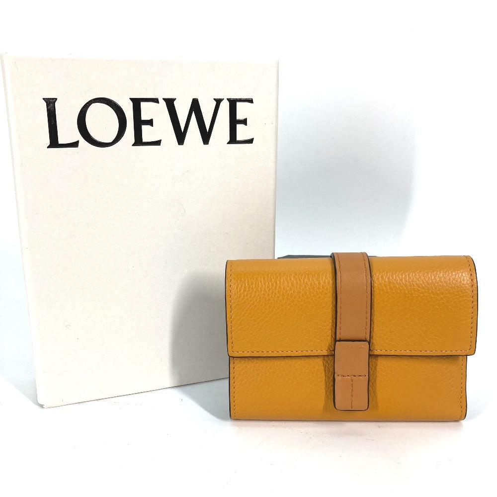 LOEWE Trifold wallet leather yellow Compact wallet Anagram Small Vertical Wallet Women Used Authentic