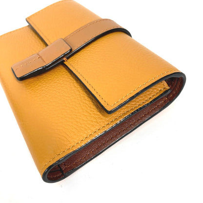 LOEWE Trifold wallet leather yellow Compact wallet Anagram Small Vertical Wallet Women Used Authentic