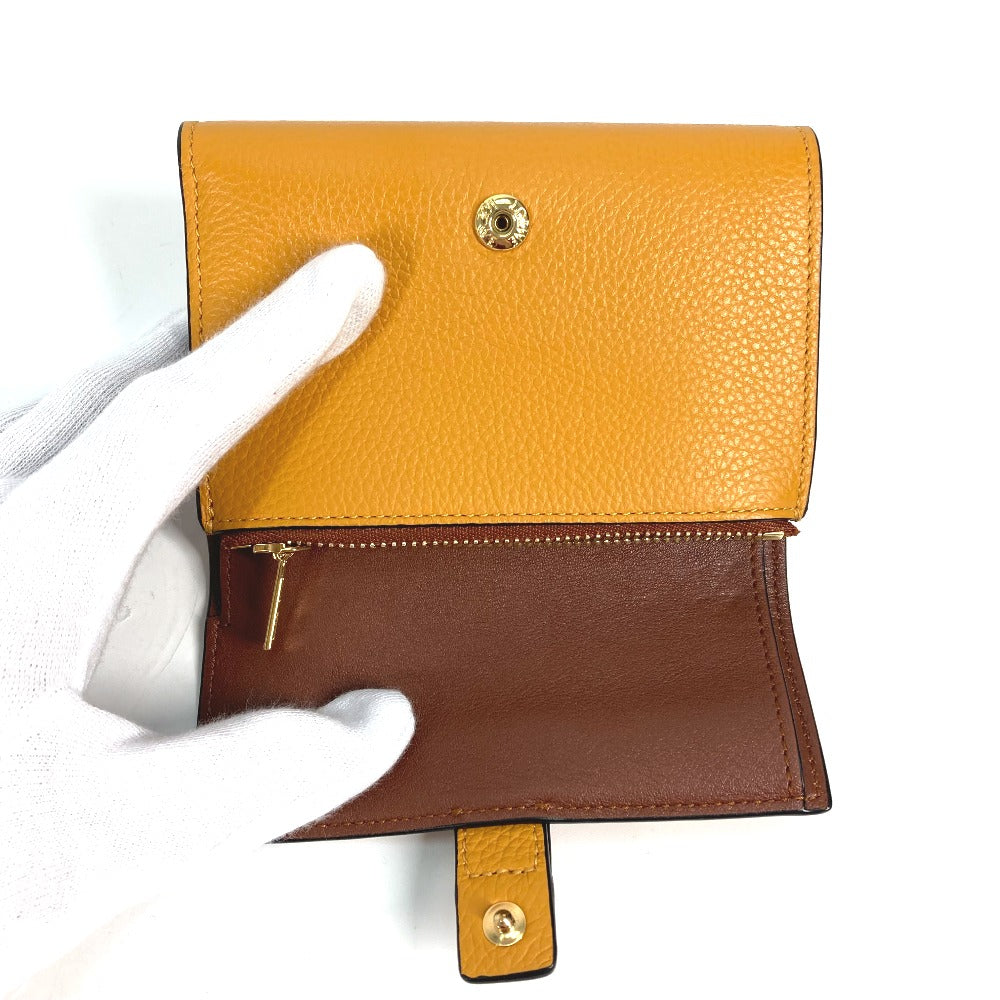 LOEWE Trifold wallet leather yellow Compact wallet Anagram Small Vertical Wallet Women Used Authentic