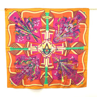 HERMES scarf silk Orange BOUQUETS SELLIER Women Used Authentic