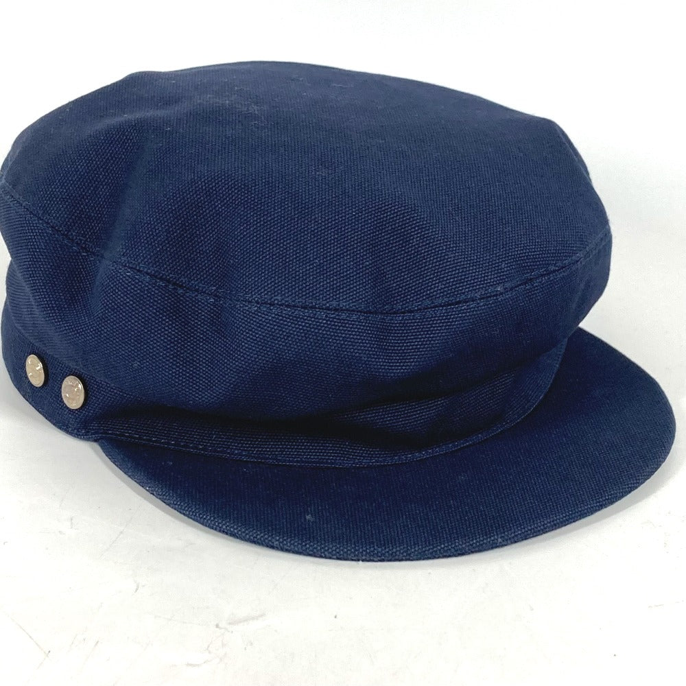 HERMES cap cotton Navy hat Kabul Serie Button Women 57 Used Authentic