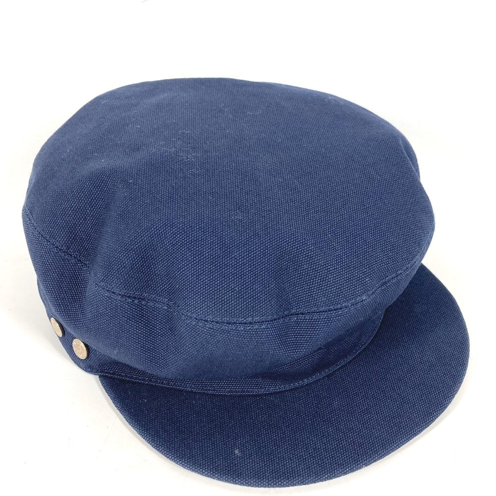 HERMES cap cotton Navy hat Kabul Serie Button Women 57 Used Authentic