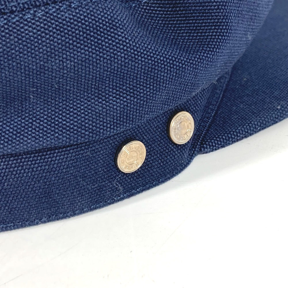 HERMES cap cotton Navy hat Kabul Serie Button Women 57 Used Authentic