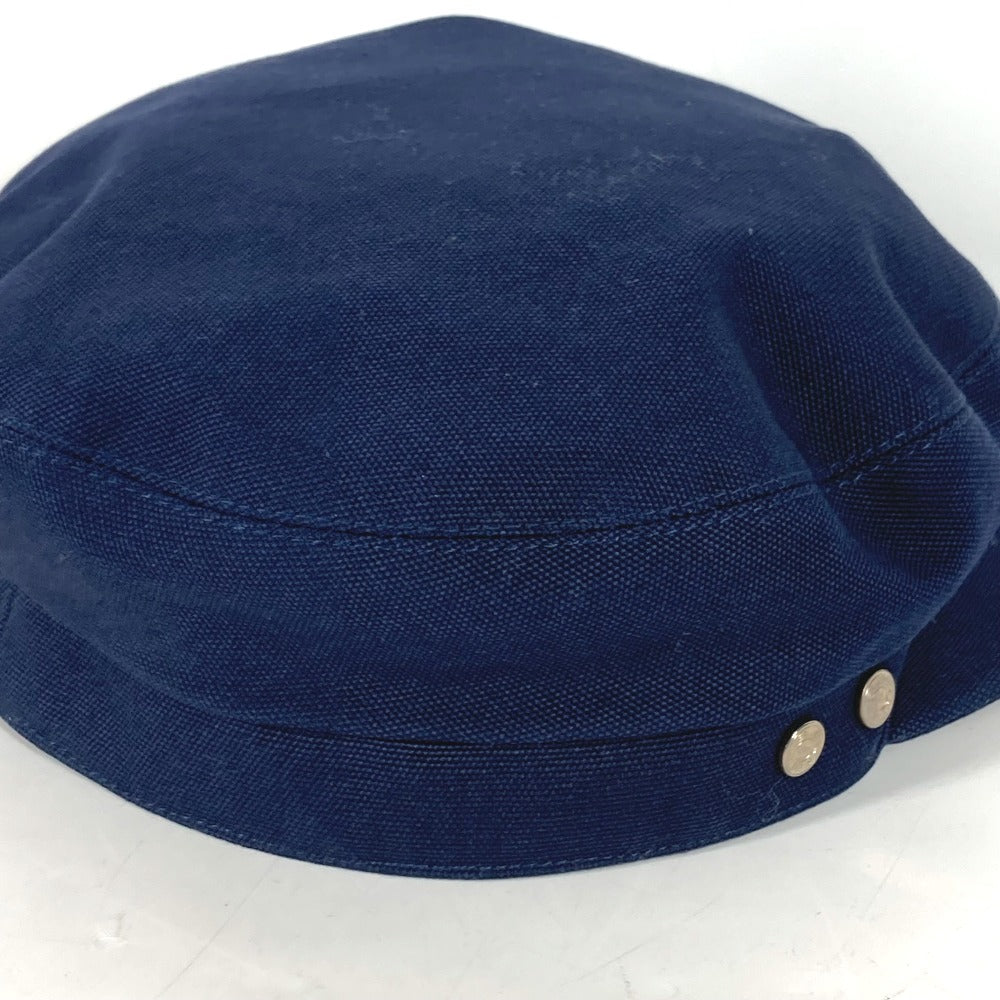 HERMES cap cotton Navy hat Kabul Serie Button Women 57 Used Authentic