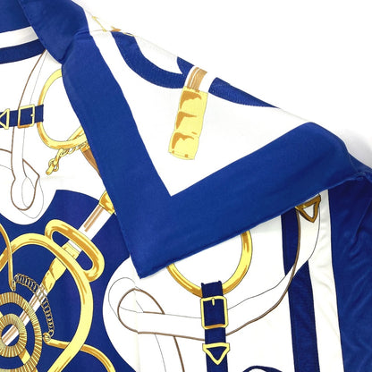 HERMES scarf silk blue Apron doll Carre90 Women Used Authentic