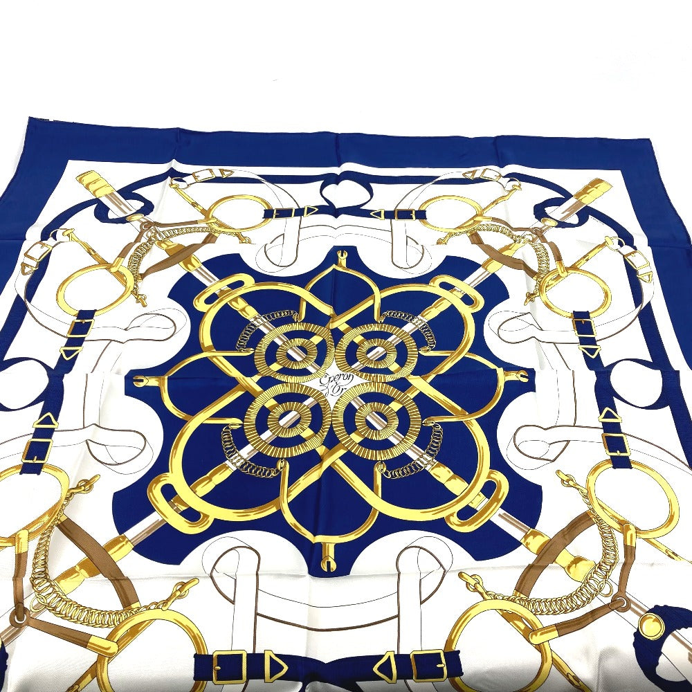 HERMES scarf silk blue Apron doll Carre90 Women Used Authentic