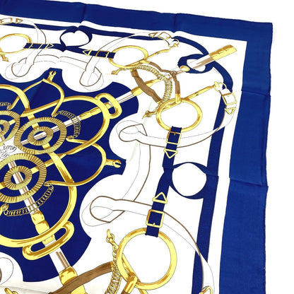 HERMES scarf silk blue Apron doll Carre90 Women Used Authentic