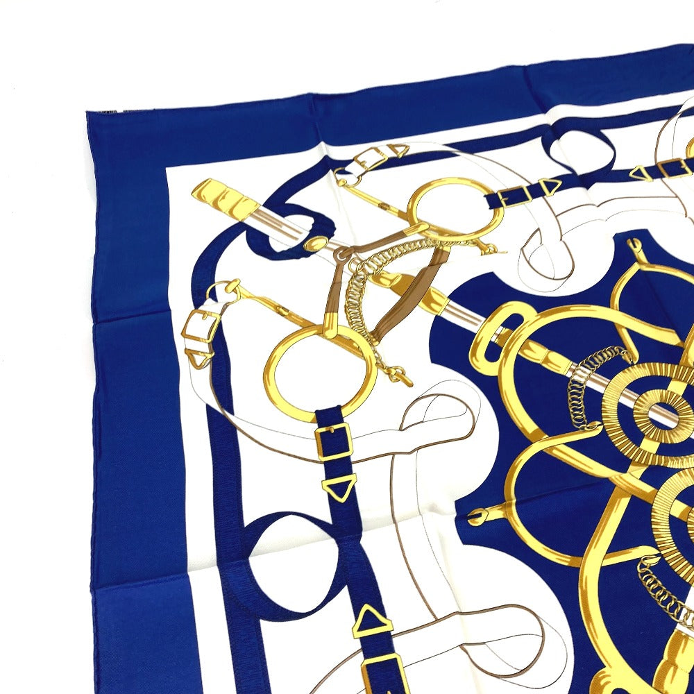 HERMES scarf silk blue Apron doll Carre90 Women Used Authentic