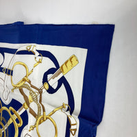 HERMES scarf silk blue Apron doll Carre90 Women Used Authentic