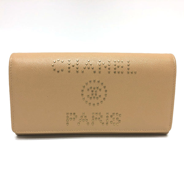 CHANEL Long Wallet Purse Two fold Long wallet Studs logo Caviar skin beige Women Used Authentic
