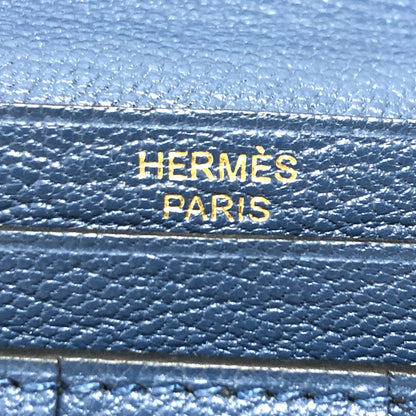 HERMES Long Wallet Purse Shave blue Long wallet Beansufla Women Used Authentic