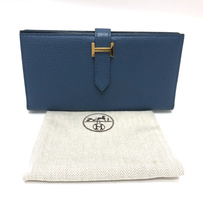 HERMES Long Wallet Purse Shave blue Long wallet Beansufla Women Used Authentic