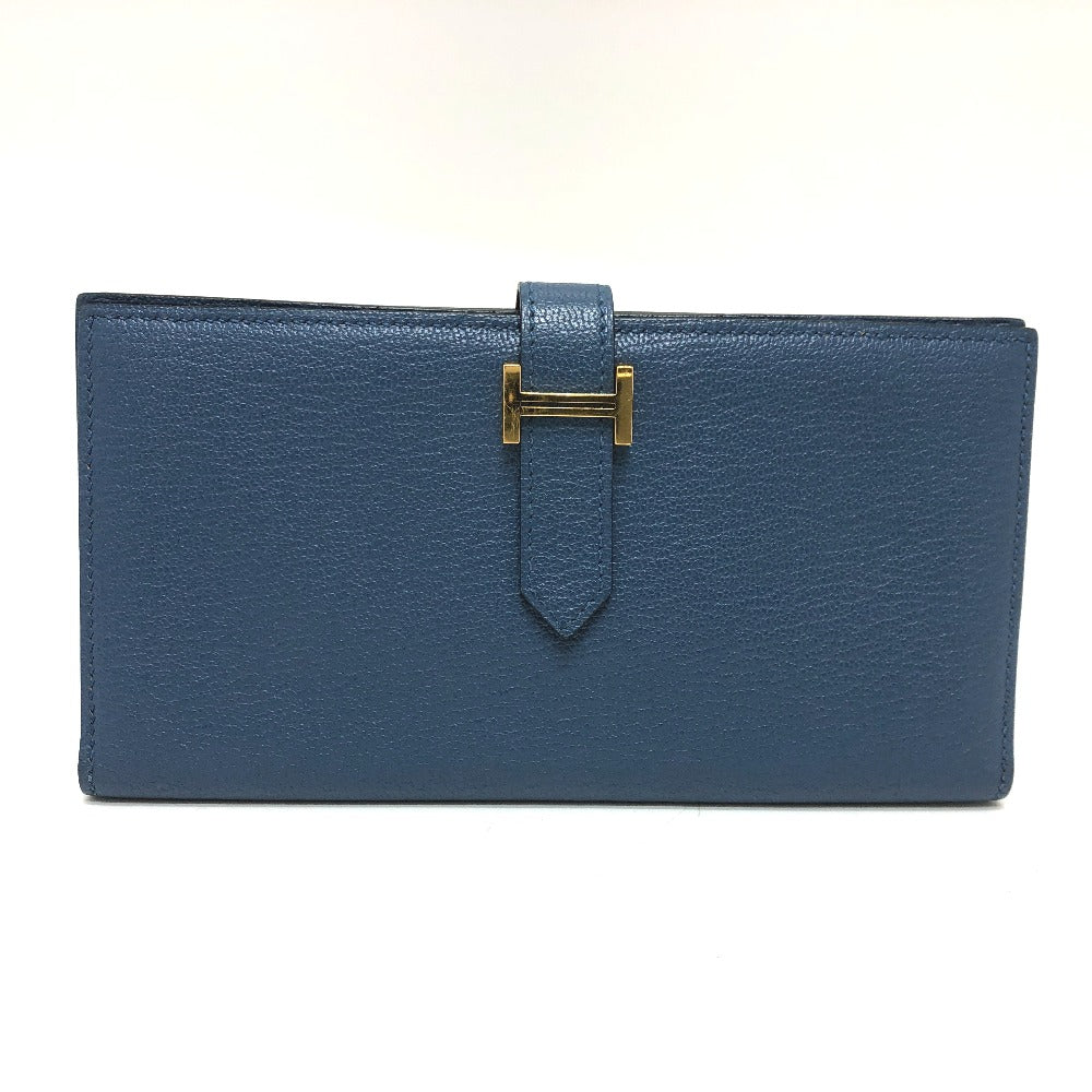 HERMES Long Wallet Purse Shave blue Long wallet Beansufla Women Used Authentic