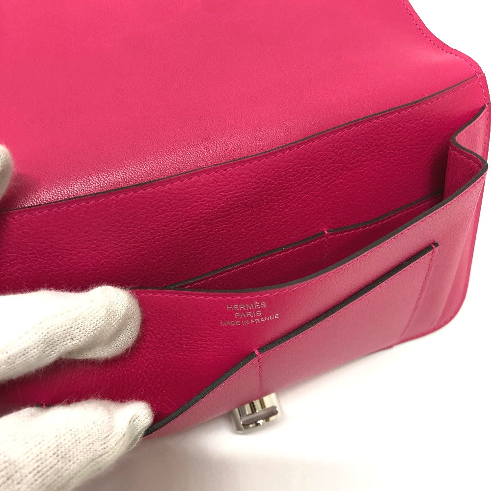 HERMES Long Wallet Purse Leather, Evercolor pink Dogon GM Women Used Authentic