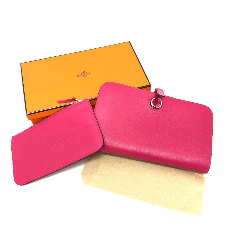 HERMES Long Wallet Purse Leather, Evercolor pink Dogon GM Women Used Authentic