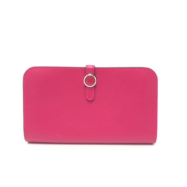HERMES Long Wallet Purse Bi-fold Wallet Long Wallet Purse Wallet Wallet Long Wallet Dogon GM Leather, Evercolor pink Women Used Authentic