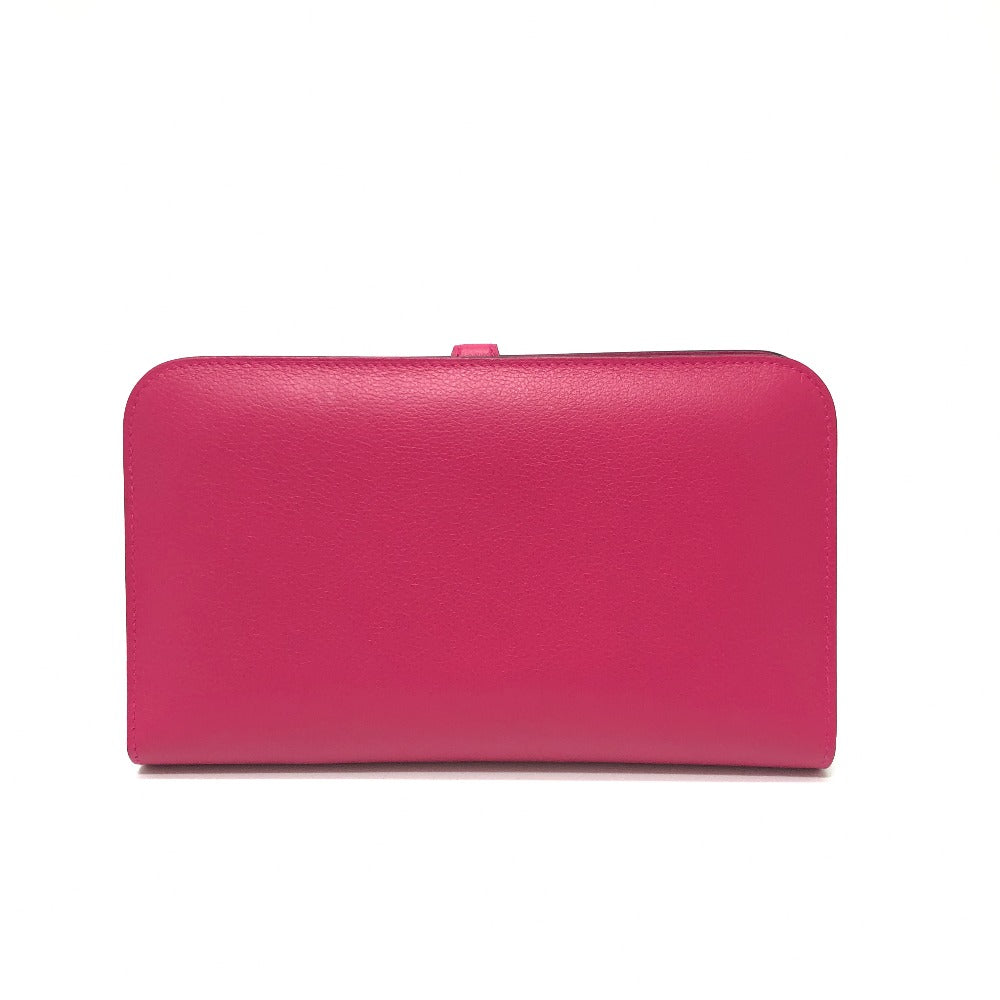 HERMES Long Wallet Purse Leather, Evercolor pink Dogon GM Women Used Authentic