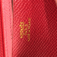 HERMES Long Wallet Purse Two fold Beansufla Courchevel Red Women Used Authentic