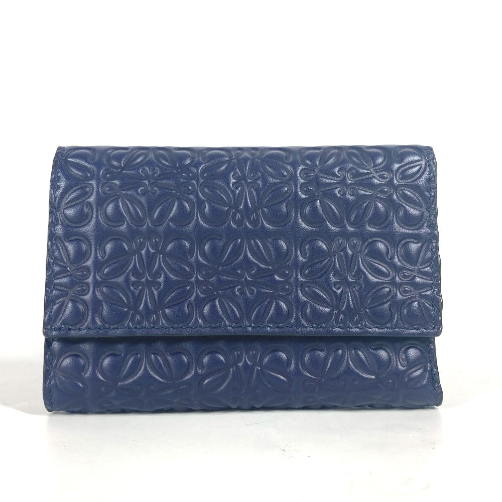 LOEWE Trifold wallet leather Navy purple type anagram Repeat Bar Tikal Wallet Small Women Used Authentic