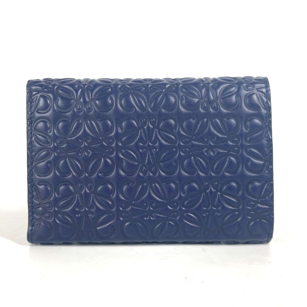 LOEWE Trifold wallet leather Navy purple type anagram Repeat Bar Tikal Wallet Small Women Used Authentic