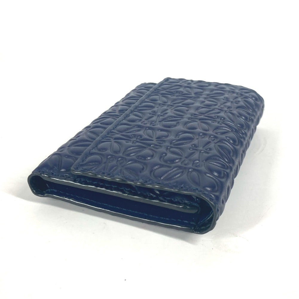 LOEWE Trifold wallet leather Navy purple type anagram Repeat Bar Tikal Wallet Small Women Used Authentic