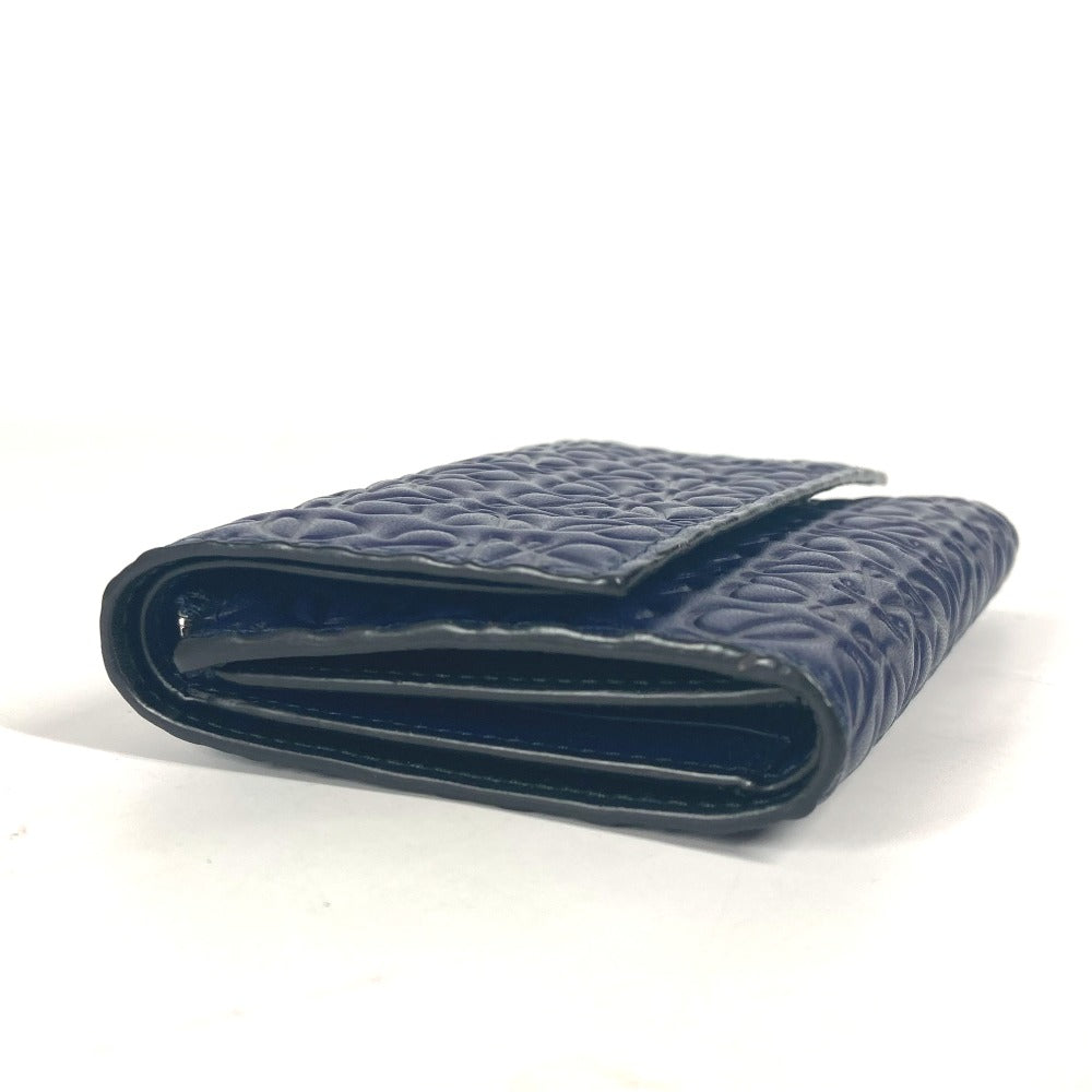 LOEWE Trifold wallet leather Navy purple type anagram Repeat Bar Tikal Wallet Small Women Used Authentic