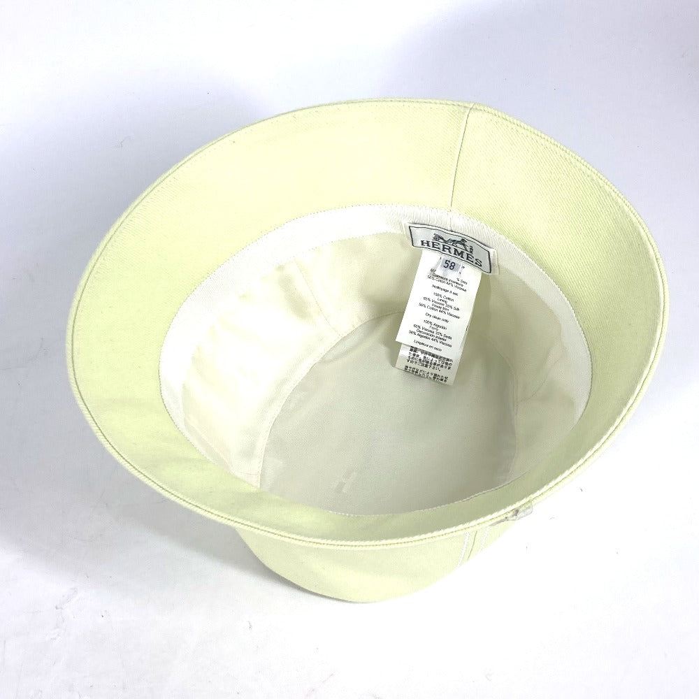 HERMES hat cotton Light green type stitch Serie logo Women 58 Used Authentic