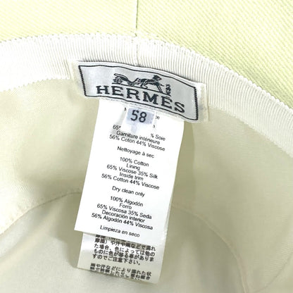 HERMES hat cotton Light green type stitch Serie logo Women 58 Used Authentic