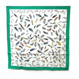 HERMES scarf silk Green x white Feather Feather PLUMES Women Used Authentic