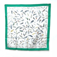 HERMES scarf silk Green x white Feather Feather PLUMES Women Used Authentic