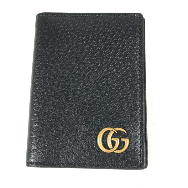 GUCCI Card Case Business Card Holder Pass Case Bifold Wallet GG Marmont Double G leather 428737 black mens Used Authentic