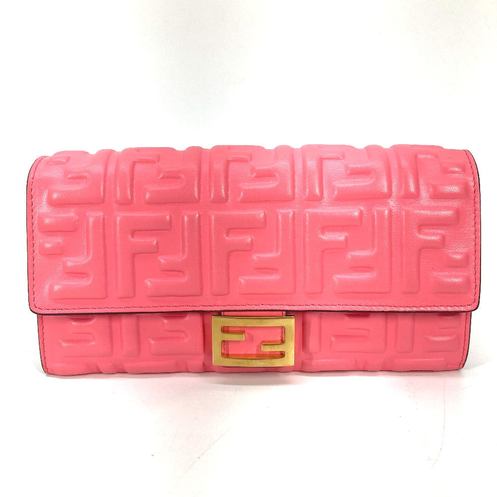 FENDI Long Wallet Purse 8M0251 leather pink Zucca Baguette Continental Women Used Authentic