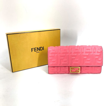 FENDI Long Wallet Purse 8M0251 leather pink Zucca Baguette Continental Women Used Authentic