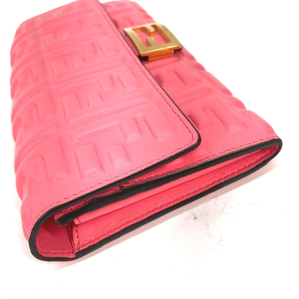 FENDI Long Wallet Purse 8M0251 leather pink Zucca Baguette Continental Women Used Authentic