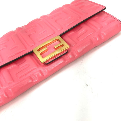 FENDI Long Wallet Purse 8M0251 leather pink Zucca Baguette Continental Women Used Authentic