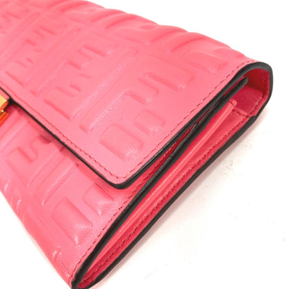 FENDI Long Wallet Purse 8M0251 leather pink Zucca Baguette Continental Women Used Authentic