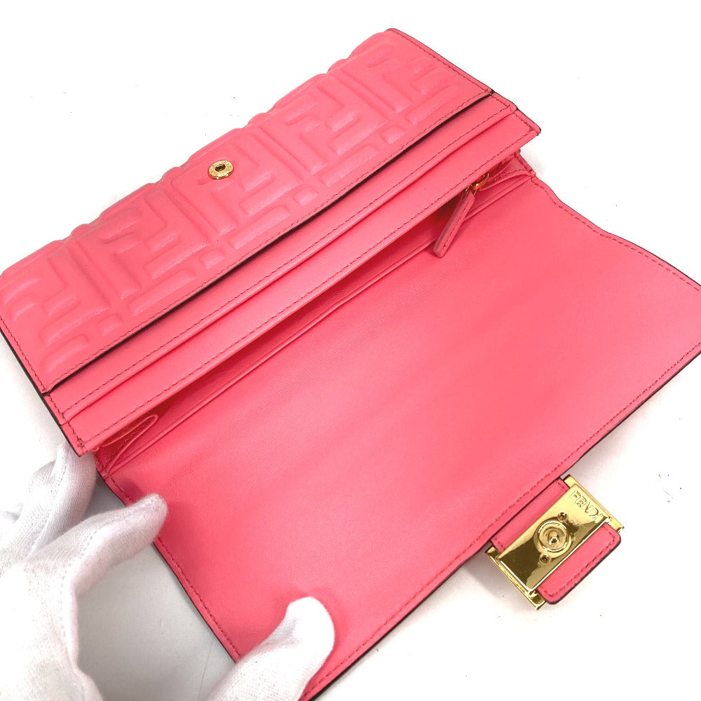 FENDI Long Wallet Purse 8M0251 leather pink Zucca Baguette Continental Women Used Authentic