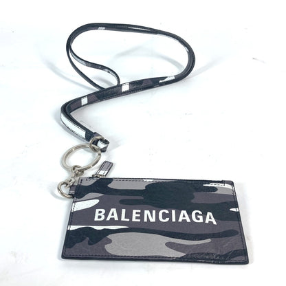 BALENCIAGA Coin case 594548 leather Black x silver Neck With Strap Wallet Camouflage camouflage logo unisex(Unisex) Used Authentic