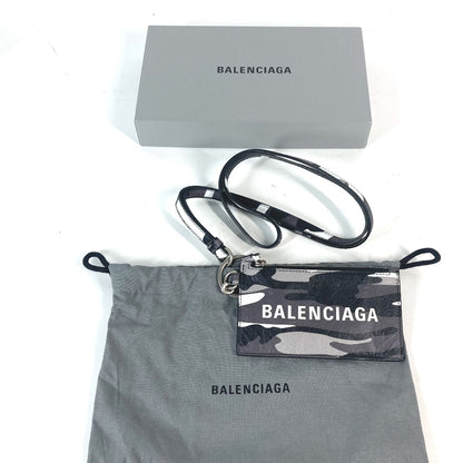 BALENCIAGA Coin case 594548 leather Black x silver Neck With Strap Wallet Camouflage camouflage logo unisex(Unisex) Used Authentic