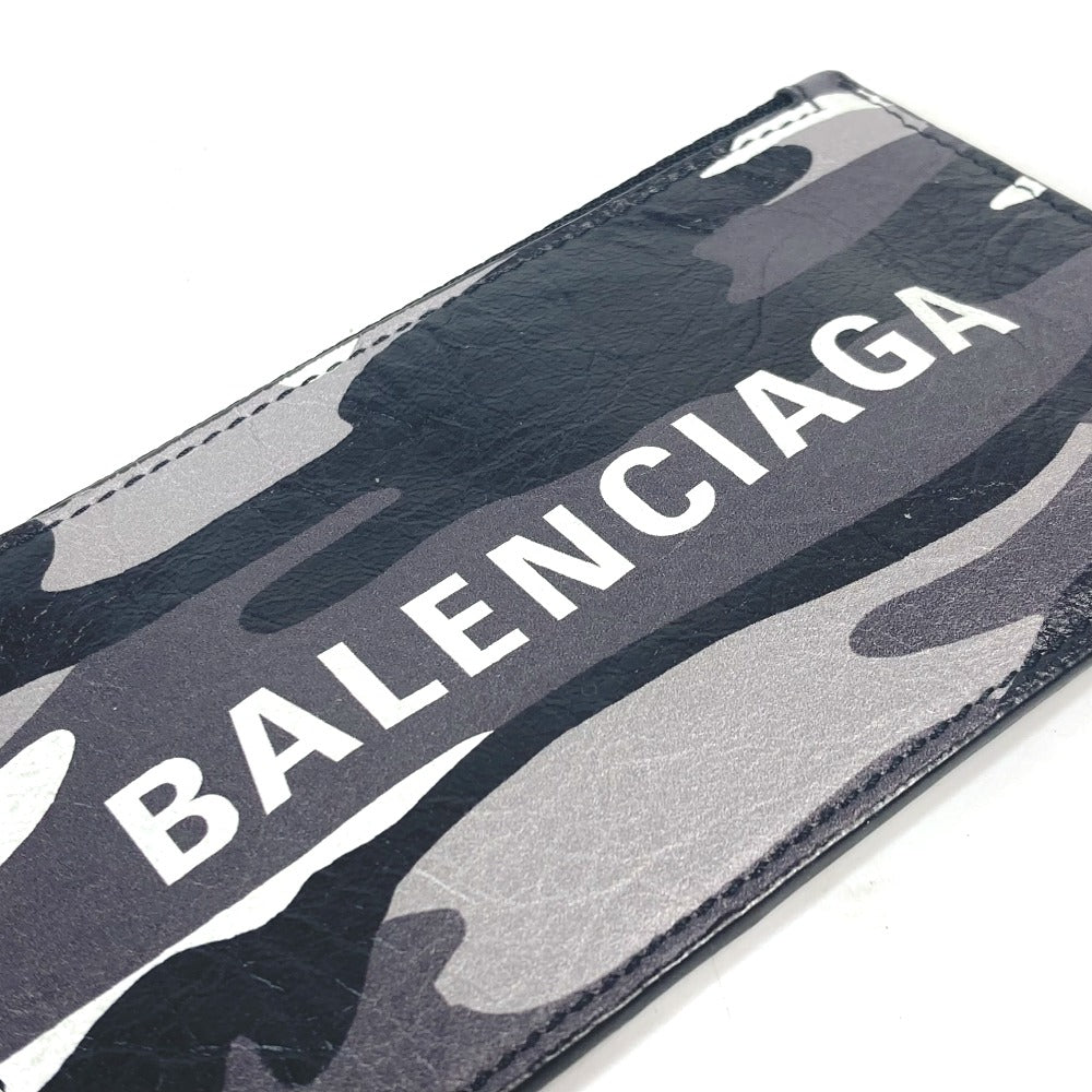 BALENCIAGA Coin case 594548 leather Black x silver Neck With Strap Wallet Camouflage camouflage logo unisex(Unisex) Used Authentic