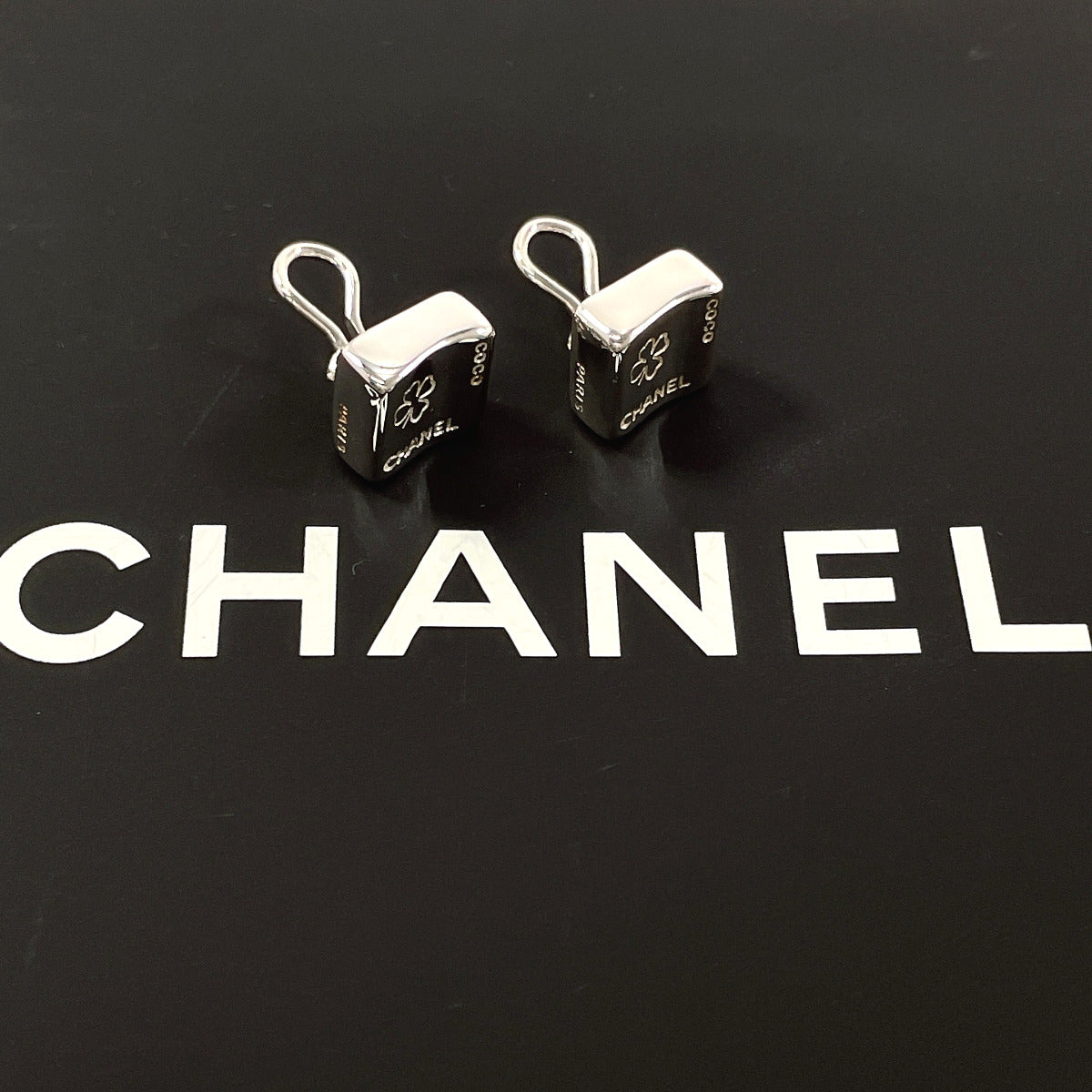 CHANEL Earring Silver925 Silver vintage square clover