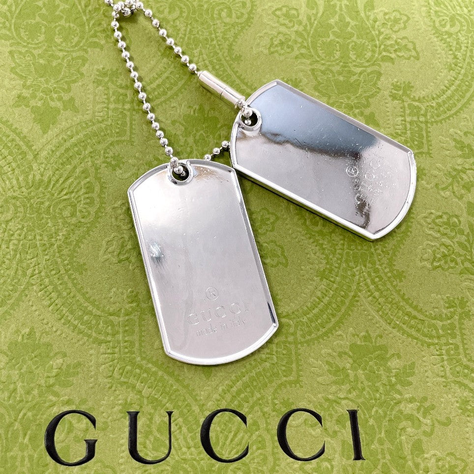 GUCCI Necklace Silver925 Silver Ball chain dog tag double plate