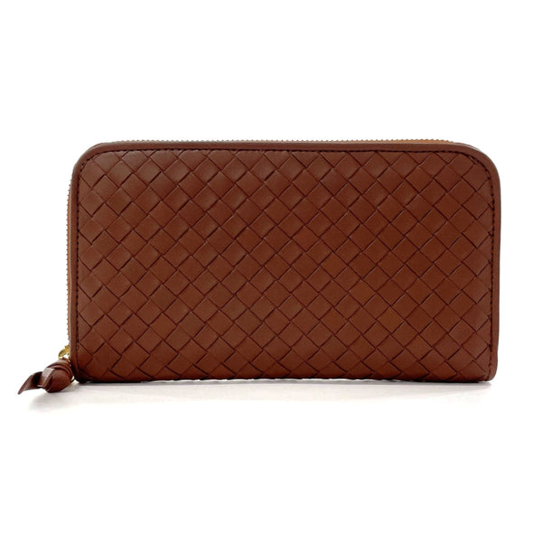BOTTEGAVENETA Long Wallet Purse INTRECCIATO Zip Around leather Brown mens Used Authentic