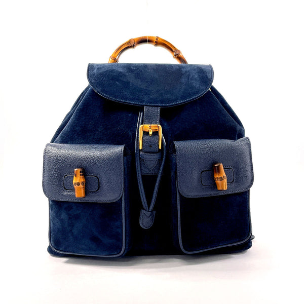 GUCCI Backpack Bamboo Suede, Leather 003・2058・0016 Navy Women Used Authentic