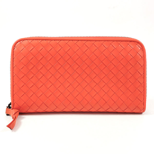 BOTTEGAVENETA Long Wallet Purse INTRECCIATO Zip Around leather Orange unisex Used Authentic