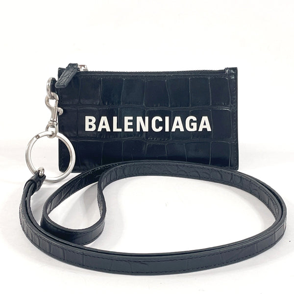BALENCIAGA Coin case Card Case leather 594548 black unisex Used Authentic