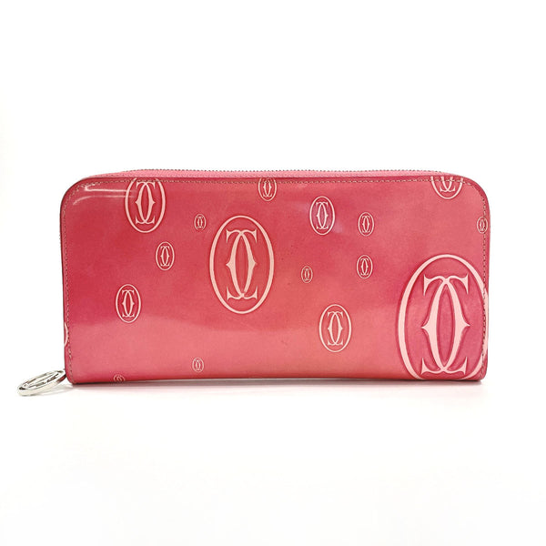 CARTIER Long Wallet Purse Zip Around happy Birthday Patent leather L3001255 pink Women Used Authentic