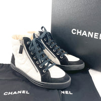 CHANEL sneakers COCO Mark Canvas, Suede G30617 Ivory Women Used Authentic